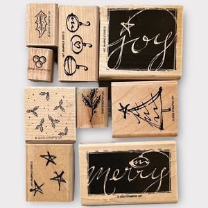 Stampin’ Up! Vintage 2000 & 2003 Christmas Holiday Sprit Stamp Set Of 9 Stamps